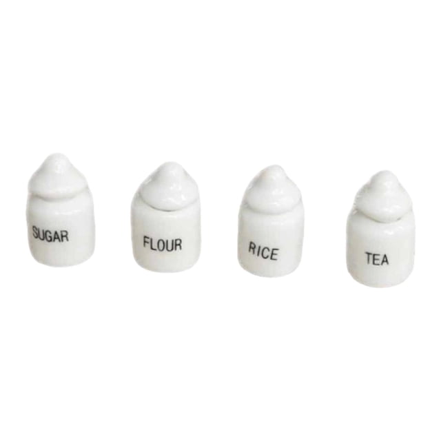 4 tarros de especias para casa de muñecas, miniaturas de condimentos, azúcar, harina, arroz, té, comida, simulación de pequeños condimentos, escala 1: