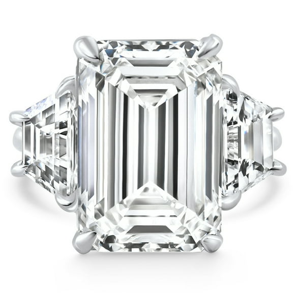 Pompeii Certified 11.90Ct Emerald Diamond & Trapezoid Engagement Ring Lab Grown 14k Gold