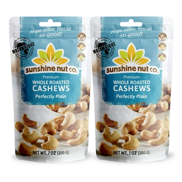 Sunshine Nut Company Perfectly Plain Cashews, Pack of 2 Unsalted & Raw