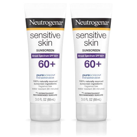 (2 Pack) Neutrogena Sensitive Skin Sunscreen Lotion with SPF 60+, 3 fl. (Best Daily Sunscreen For Sensitive Skin)