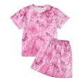 thumbnail image 4 of CUZIBR Toddler Colorful Tie Dye Graphic Boys O-Neck Short Sleeve Tshirts Tops With Shorts Outfit Sets Kids Playwear Summer Clothes Sets,Pink,8-9 Years, 4 of 4