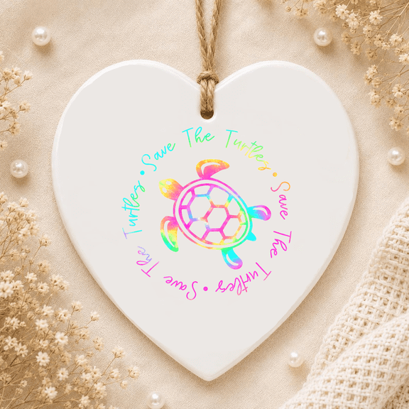 Save The Turtles Tie Dye Style Sea Turtle Save Earth Ocean Planet Gift 2D FLAT HEART Ceramic Ornament