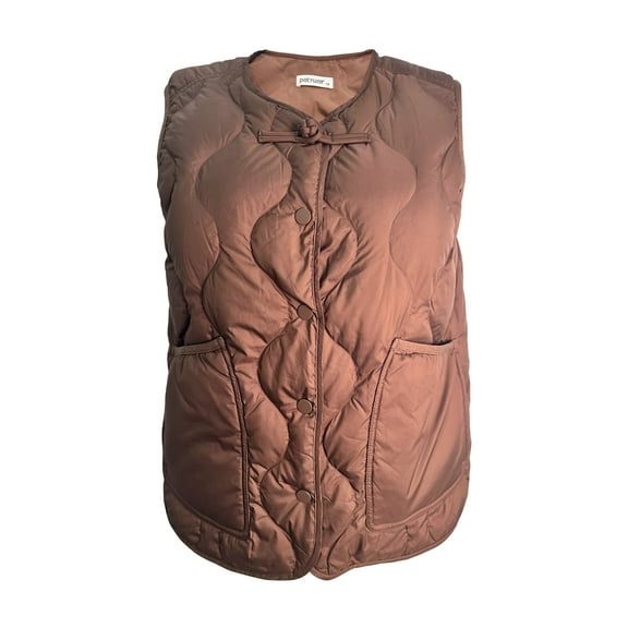 PETYWER Women's Vests Puffer Vest Sleeveless Cropped Outerwear Warm Winter Lightweight Brown