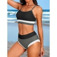 thumbnail image 5 of Attraco Women High Waisted Bikini Sets Sporty Color Block Two Piece Swimsuit Scoop Neck Bathing Suits Shoulder Straps Swimwear, 5 of 7