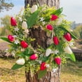thumbnail image 3 of Front Door Wreath Spring Summer Decor,Fragrant Flower Garland with Tulips Money Plants Ferns,Handmade 3D Textured Decor for Porch Fireplace Wedding Birthday Home Office Restaurant Party Favors, 3 of 5