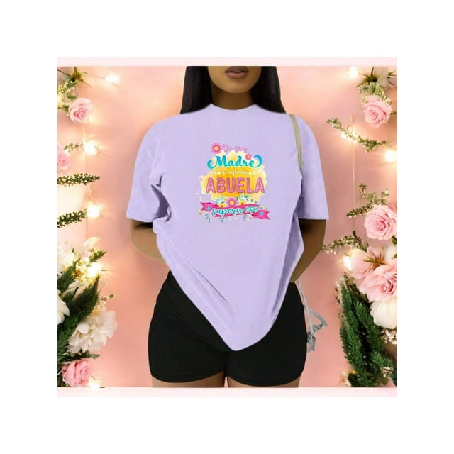 Playera Blusa Mujer Yo Soy Madre y Además Abuela, Supera Eso Ropa Casual Divertida para Abuelas con Estilo Color Lila Talla Mediana Marca Emil SaEs