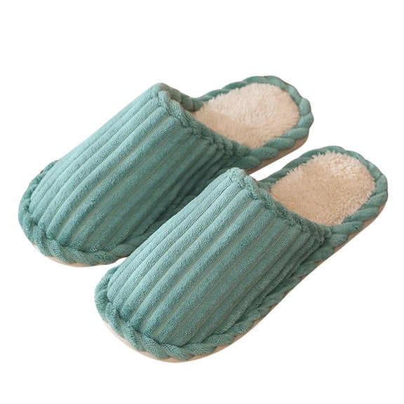 Xfvqtps Fuzzy Slippers for Women Minimalist Design Solid Color Fleece Lining Stripe Plush Soft Sole Slip on Non-Slip Comfortable Cozy Indoor Warm Winter EVA House Slippers