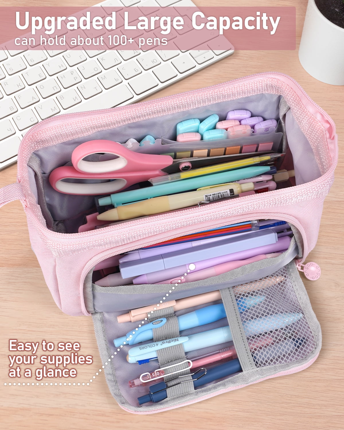 Nicpro 78 PCS Pen Case Supplies, 12 Pastel Highlighters, 12 Color & Black Ink Gel Pens, 10 Mechanical Pencils 0.5, 0.7, 0.9, 2.0 mm, 6 Ballpoint Pen