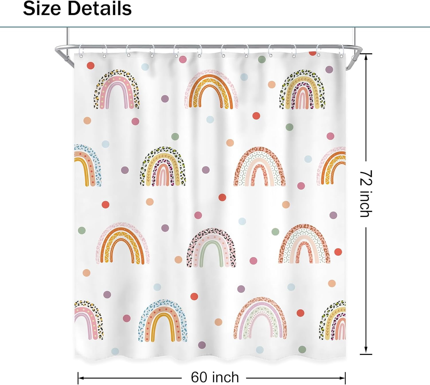 Kids Rainbow Shower Curtain 72Wx72L Inch Girls Cartoon Boho Cute Leopard Cheetah Print Polka Dot Unique Shower Curtain Bathroom Set Colorful Bath Curtain Bathtub Accessories Home Decor