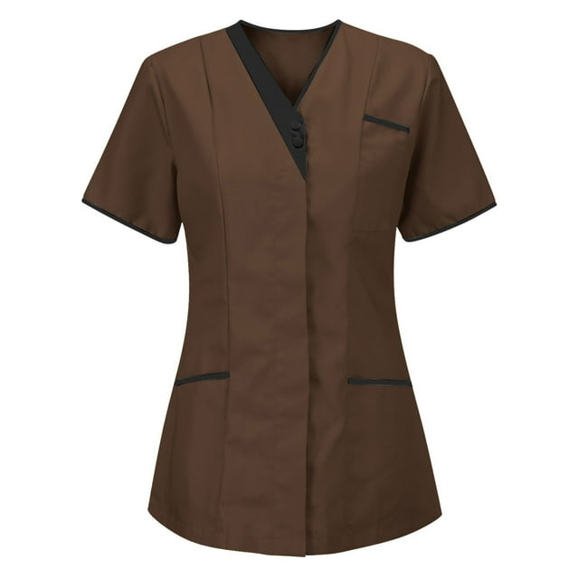 Bocqde Blouse Médicale pour Femmes Uniforme de Travail Tunique Clinique Soignante Col en V Manches Courtes Blouse de Protection avec Poche