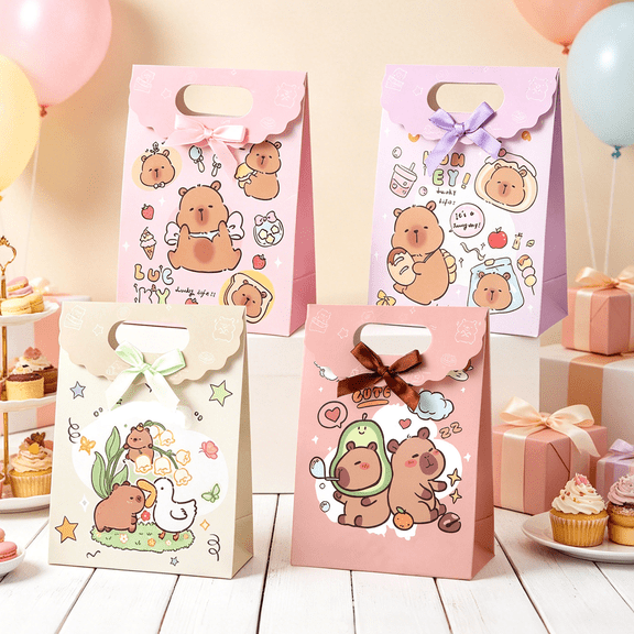 Themed Pastel Gift Bags - Adorable Party Favors with Bowknot for Cozy Gatherings (12pcs)