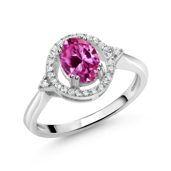 Gem Stone King 1.24 Ct Oval Pink Created Sapphire 925 Sterling Silver Ring (Size 8)