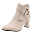 thumbnail image 1 of B91xZ Womens Biker Boots Exterior Zip Flat Ankle Boot,Beige 6.5, 1 of 5