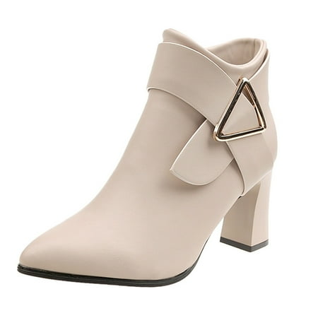 

Luiyenes Wommen Boots Fashion Comfortable Pointed Toe Thick Heel Side Zipper Solid Color Autumn And Winter