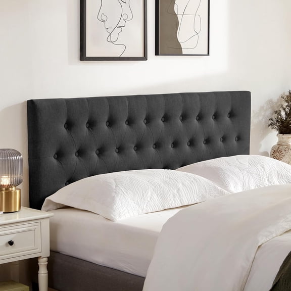 Tufted Upholstered Headboard King Size, Solid Wood Head Board with Durable Metal Legs, Adjustable Height Bed headboard from 37” to 51” Fabric Headboard in Modern Button Design (Black)
