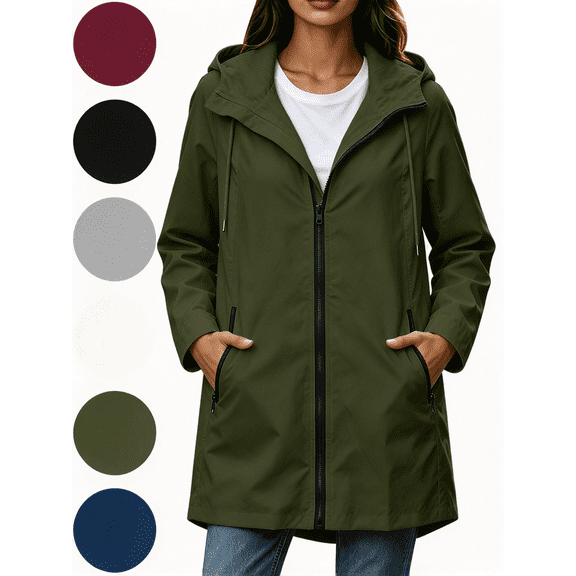 Nugftut Rain Jackets for Women Hooded Pockets Full ZipWaterproof Windbreaker Lightweight Rain Jackets,S