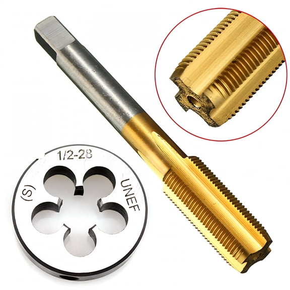 ZEPARO 1/2-28 UNEF Tap & Die Set Titanium Coated HSS Right Hand Mechanical Tapping