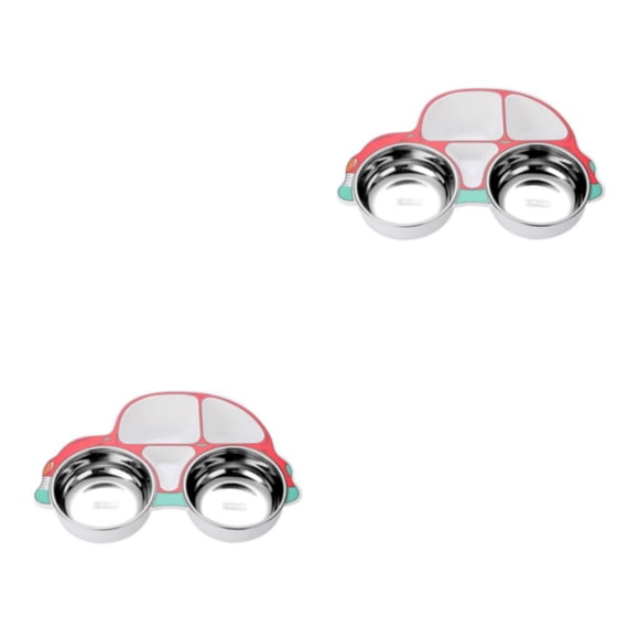 Matsuzay Vajilla de acero inoxidable para niños, cuchara, tenedor, cuenco, juego de cubiertos gruesos antideslizantes, autoalimentación, coche Rojo Coche/Cuenco/extraíble 2Conjunto