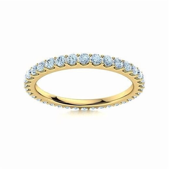 Aquamarine Round 2 mm Full Eternity Wedding Band Ring 925 Sterling Silver Yellow Gold Plated Gemstone Jewelry For Women Gift