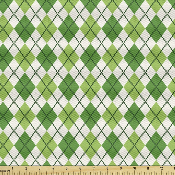 Irish Fabric By The Yard Classical Argyle Diamond Line Pattern With Crosswise Lines Old Fashioned Upholstery For Dining Chairs Home Decor Accents 1 Green Pale White Ambesonne - Golf Home Decor Accents