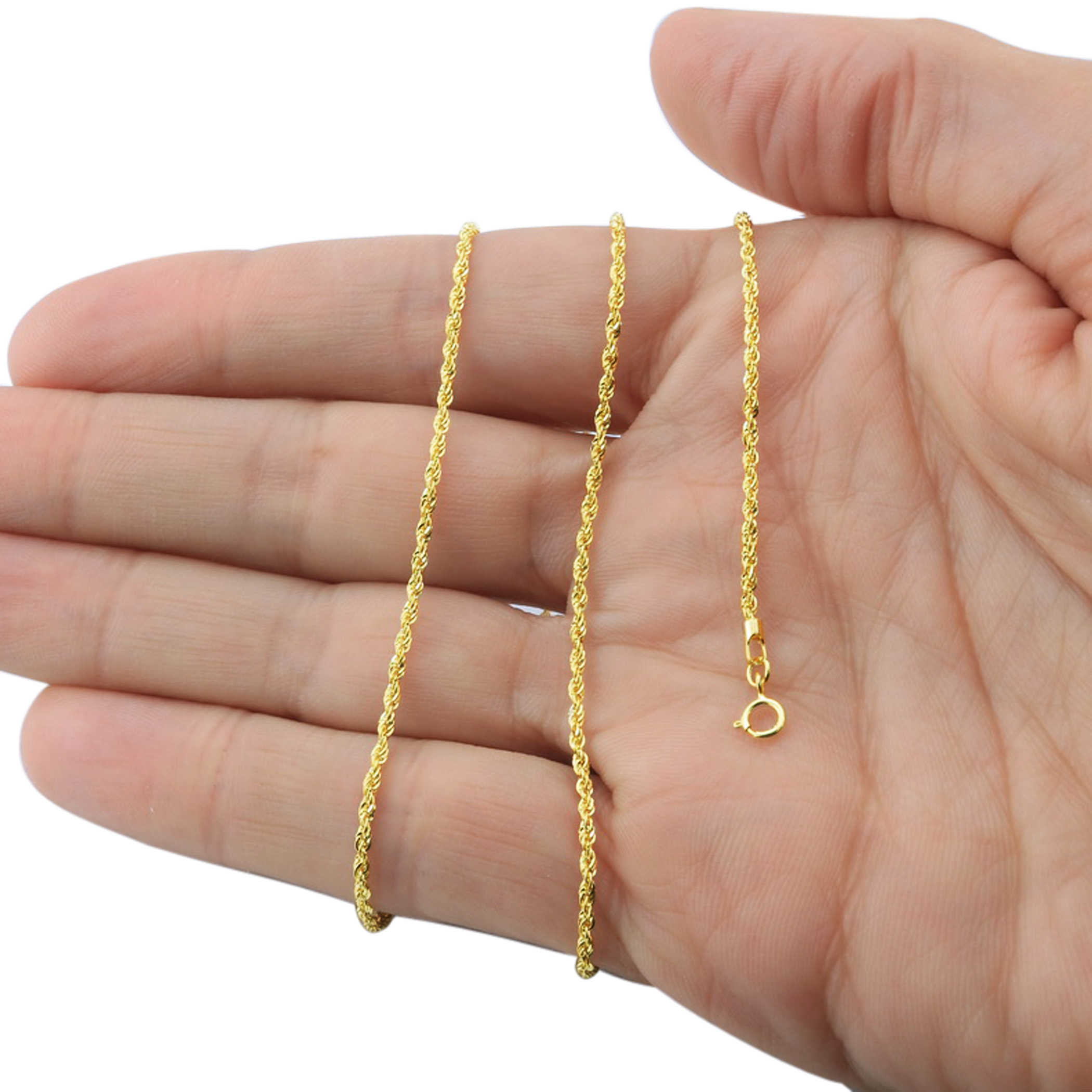 Nuragold 14k Yellow Gold 2.5mm Solid Rope Chain Diamond Cut Pendant Necklac 