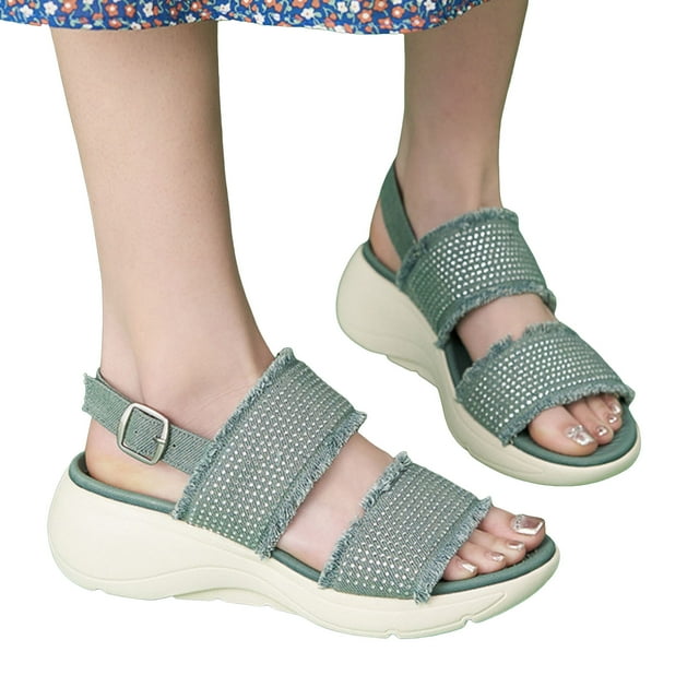 Leozcaa Women's Orthopedic Sport Sandals Cushion Foam Rhinestone Arch Support Walking Platform Shoes