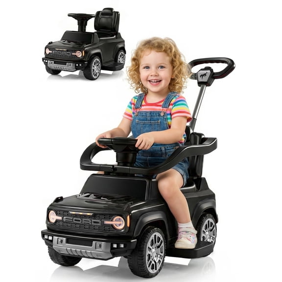 iYofe Toddler Push Car with Parent Handle, Licensed Ford Bronco Raptor 3-in-1 Ride on Toys for Toddlers with Music, Horn, Under Seat Storage, Black