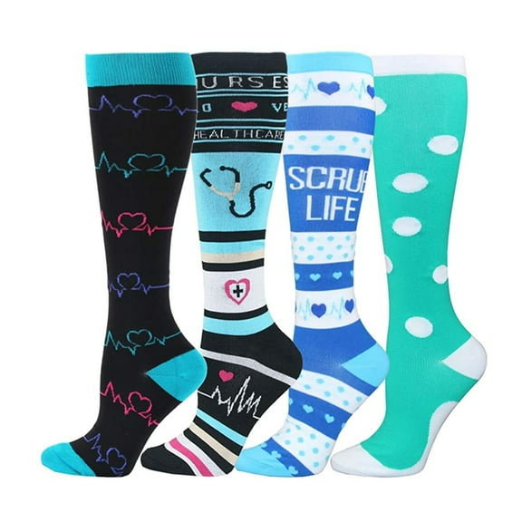 HUPOM 4 Pairs Socks for Women Summer Clearance Fashion Mid-Calf Breathable Compression Socks Multicolor Size L