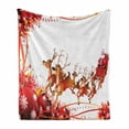 thumbnail image 1 of Santa Soft Flannel Fleece Throw Blanket, Abstract Frame with Xmas Balls and Snowflakes Flying Reindeer Carriage, Cozy Plush for Indoor and Outdoor Use, 70" x 90", Pale Brown Red White, by Ambesonne, 1 of 6