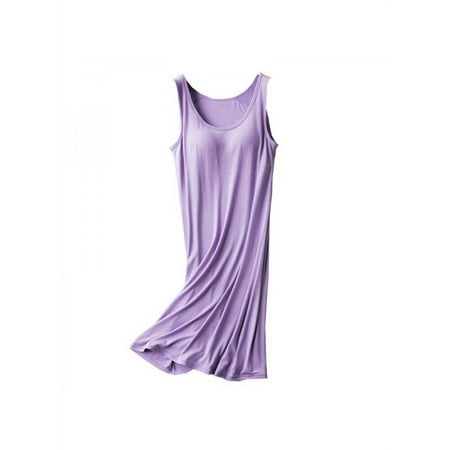 

Ladies Nightdress With Chest Pad Without Rim Vest Comfort Mid-long Pajamas Nightdress