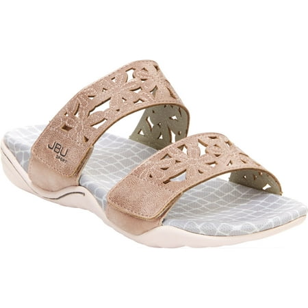 

Women s Jambu JBU Sport Wildflower Two Strap Slide Rose Gold Shimmer Vegan 7 M
