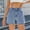 Blue, variant on Rezuofi 1 Pcs Women's Rhinestone Denim Shorts Summer High Waist Frayed Raw Hem Jeans Shorts