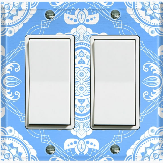 Metal Light Switch Plate Cover Mandala Blue White Floral Pattern Damask MDL079