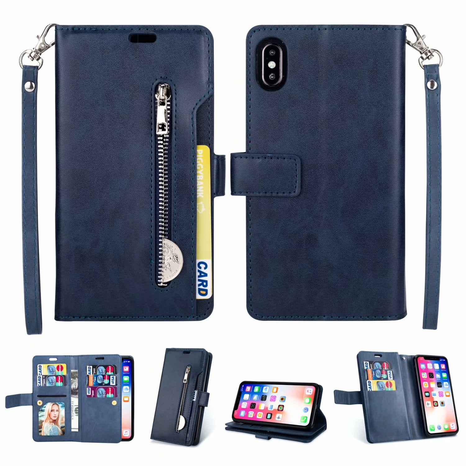 iPhone XR Wallet Case with Hand Strap, Dteck 9 Card Holder Folio Flip