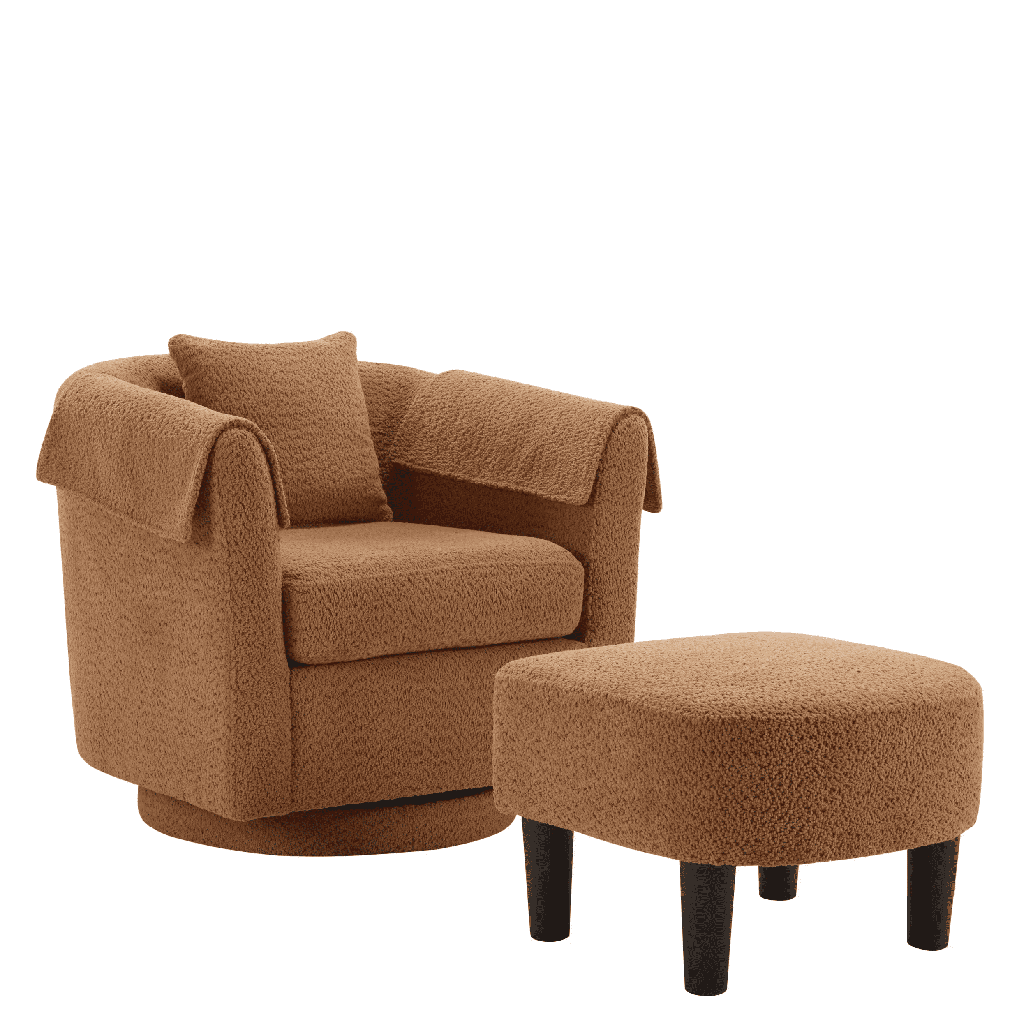 Aukfa Swivel Barrel Accent Chair with Ottoman, Upholstered Armchair Lounge Chair with Pillow & Armrest Covers,Yellow