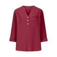 thumbnail image 4 of Long Sleeve Shirts for Women, Red Casual Solid Color Sleeve Collar Loose Button Shirt Top, Linen Shirts for Women, L, Workout Shirts Women, Polyester Women's T-shirts, 4 of 9
