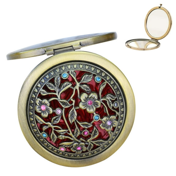 Compact Mirror, Round Small Make-Up Mirror, Mirror In Retro Print, Foldable Make-Up Mirror For Beauty Lovers, Hand Mirror, Blue And White Porcelain - Green Ancient