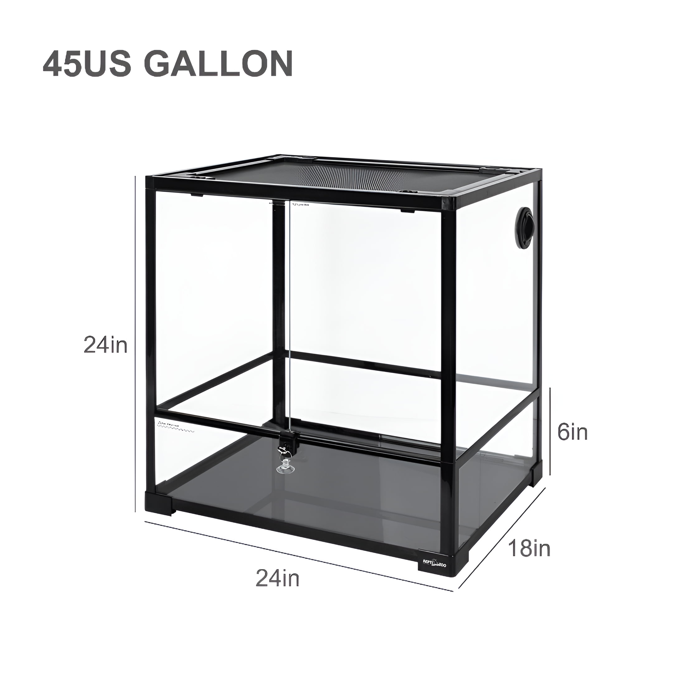 GUZZLO Full Glass Reptile Terrarium,  45 Gallon, Reptile Tank for Small Animal, 24 x 18x 24 In
