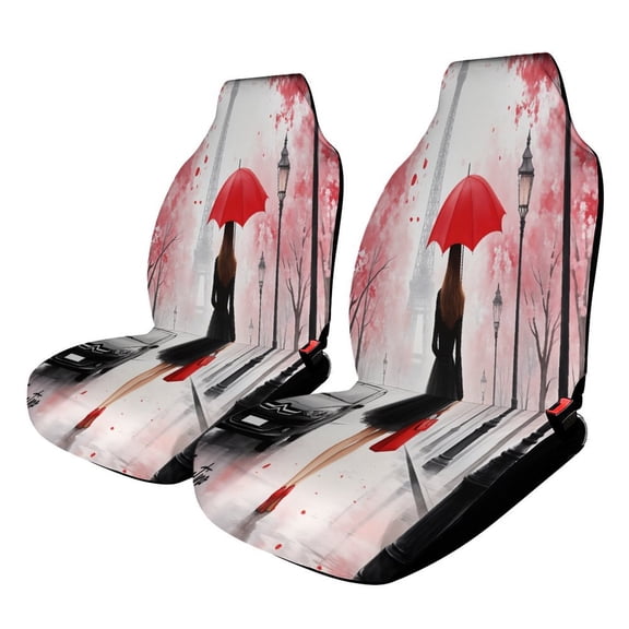 A Woman with A Red Umbrella in Paris -1 Car Seat Covers Car Accessories Pack of 2 Universal Front Seat Protective Cover