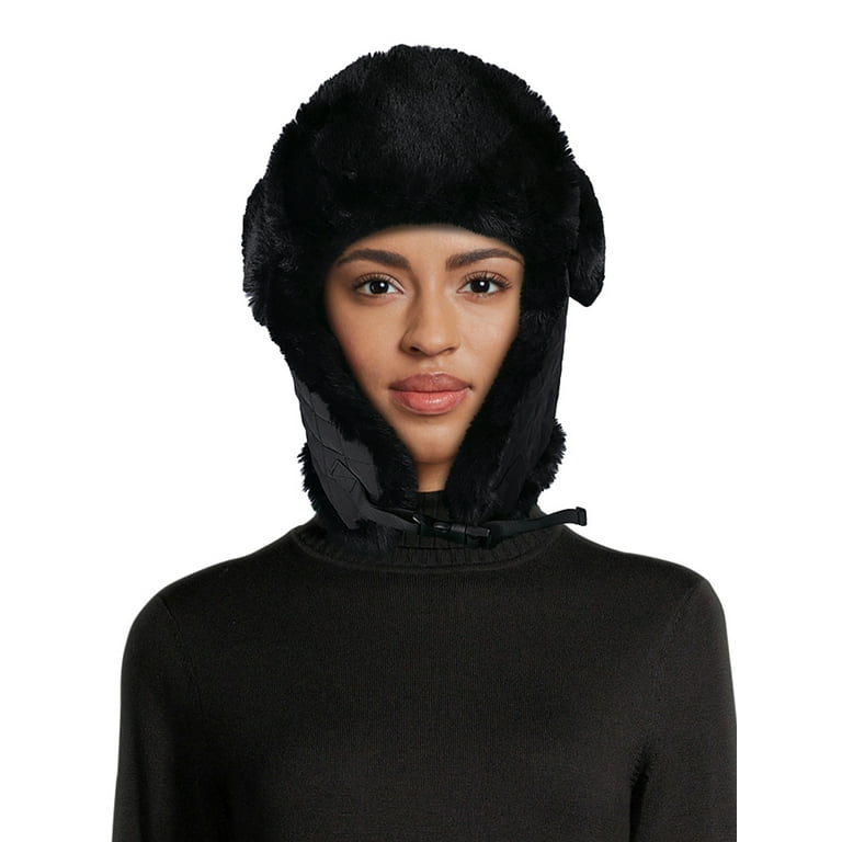 Swiss Tech Women s Quilted Trapper Hat Black Soot Walmart