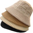 thumbnail image 5 of CoCopeaunts Plain Bucket Hat Women Girls Winter Warm Solid Color Beanie Hat Chunky Cable Knit Hats Foldable Floppy Knitted Cap, 5 of 8