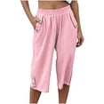 thumbnail image 1 of VEKDONE Pantalons Capri en Coton et Lin pour Femmes Rose G, 1 of 6
