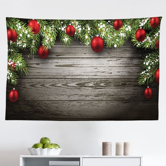 Christmas Tapestry, Happy New Year Party Celebrations Swirling Ornaments and Balls Print, Fabric Wall Hanging Decor for Bedroom Living Room Dorm, 2 Sizes, Multicolor, by Ambesonne