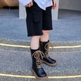 thumbnail image 4 of Girls Leather Riding Knee High Boots with Side Zipper Fashion Round Toe Comfortable Low Heel Lace Up Combat Boots Lug Sole Motorcycle Boots Little Kid/Big Kid, 4 of 8