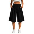 thumbnail image 5 of Endives Women's Shorts Solid Color Loose Summer Bermuda Short Knee Length Elastic Waist Beach Lounge Workout Casual Long Short Wide Leg Shorts, 5 of 6