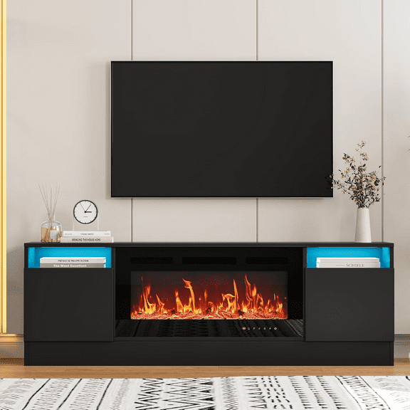 Modern TV Stand for Living Room,Entertainment Center with Storage Cabinet Holds up to 75" TVs,Compatible with 36" Electric Fireplaces - Home Theater Organizer (Fireplace Not Included)