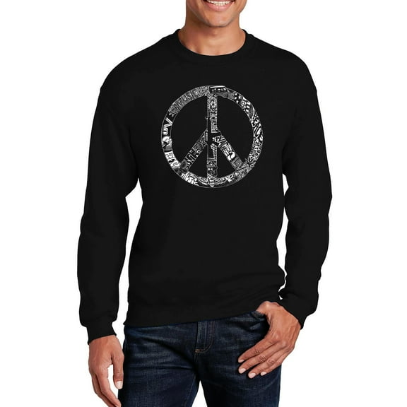 LA Pop Art Men's Word Art Crewneck Sweatshirt - PEACE, LOVE, & MUSIC