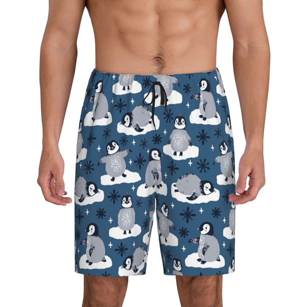 Fotbe Snow Penguin Pantalones Cortos de Pijama para Hombre, Ropa de Dormir, Pantalones de Pijama Cortos para Hombre-Large
