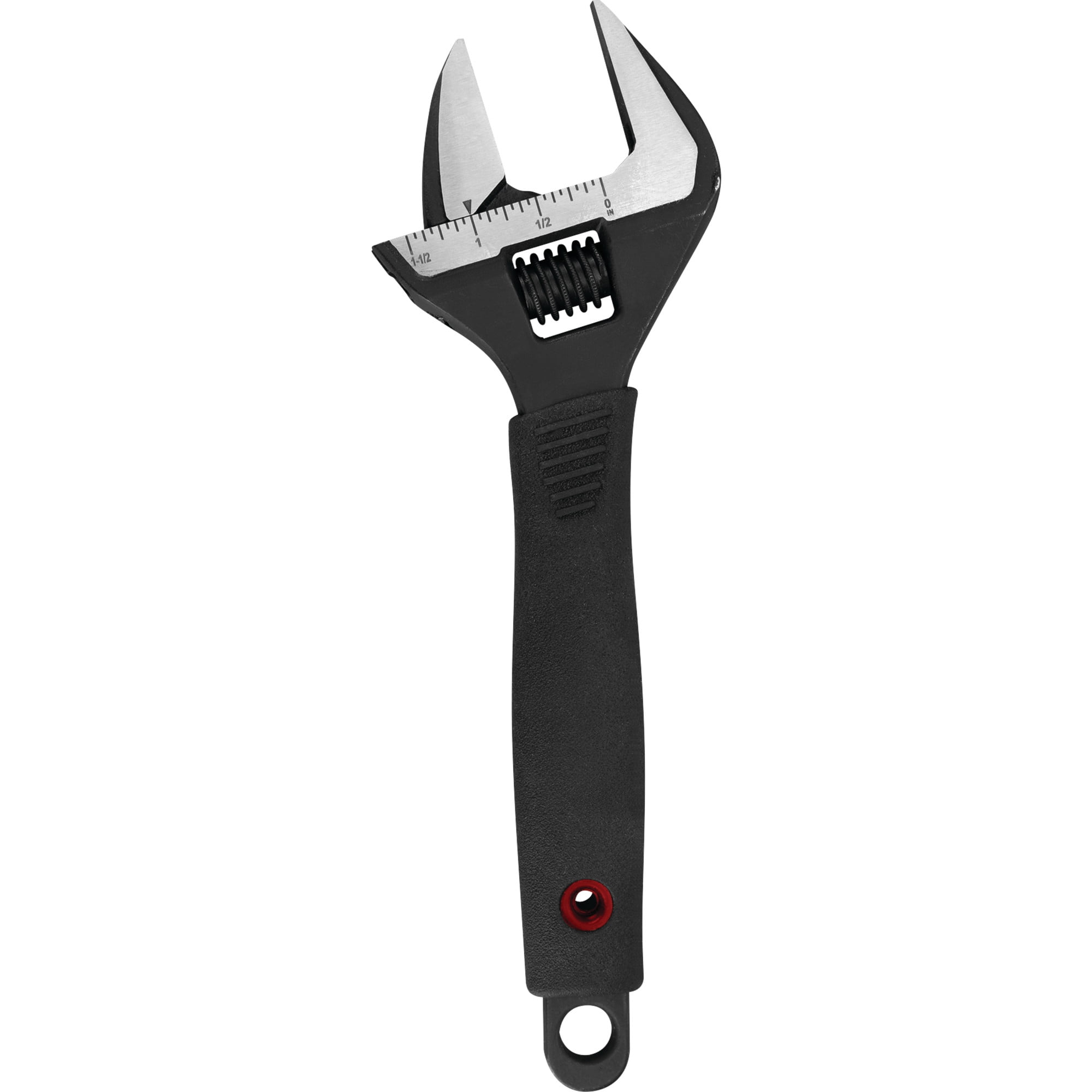Performance Tool W30622 8 Inch Wide Mouth Adjustable Wrench: 1-1/2-in Jaw Capacity, Chrome Vanadium Steel, Ergonomic Molded Grip, Black Phosphate Finish, SAE/Metric, For Auto, Home, Black
