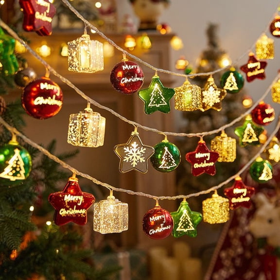 PIEYELO Warm White LED Christmas Globe & Star String Lights, Battery Operated 8 Lighting Modes for Tree Party Home Holiday Decor
